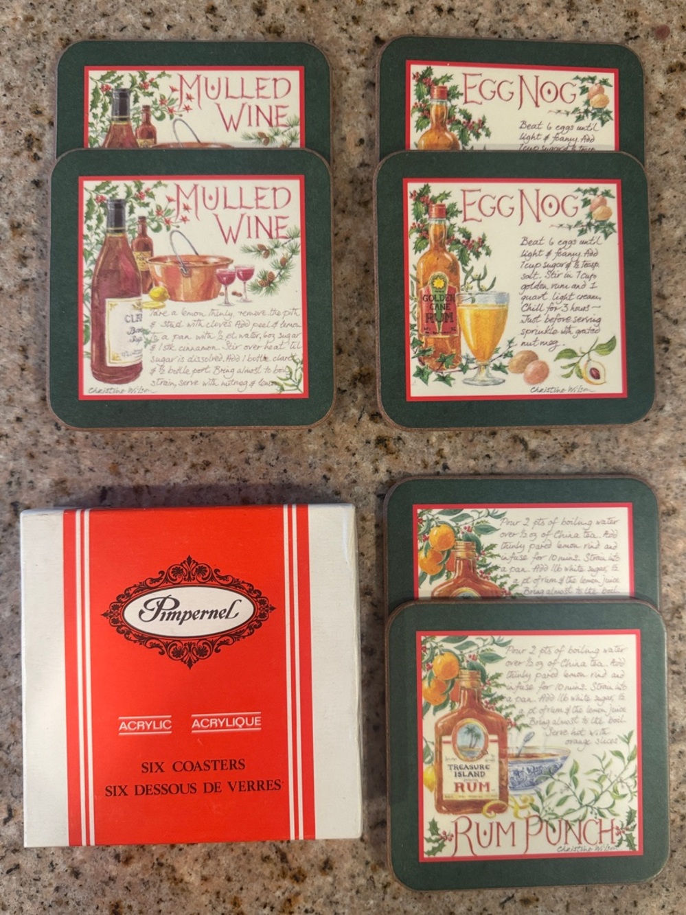 Pimpernel Holiday Drink Coasters - Green, Red, Cream (Set of 6)